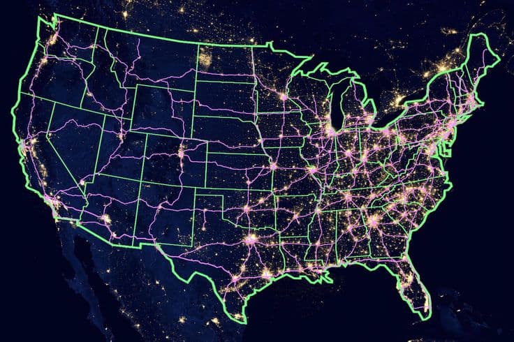 US coverage map showing the connected freight network across the country
